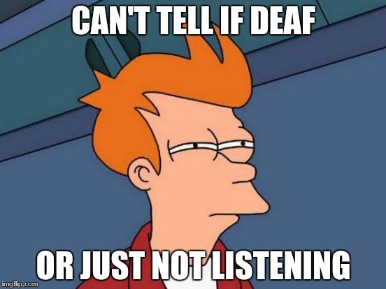 Futurama Fry | CAN'T TELL IF DEAF; OR JUST NOT LISTENING | image tagged in memes,futurama fry | made w/ Imgflip meme maker
