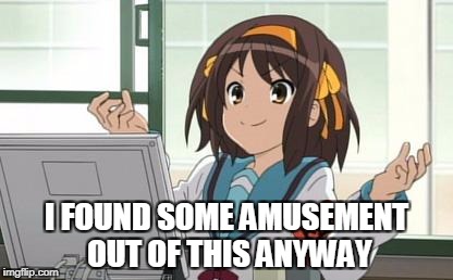 Haruhi Computer | I FOUND SOME AMUSEMENT OUT OF THIS ANYWAY | image tagged in haruhi computer | made w/ Imgflip meme maker