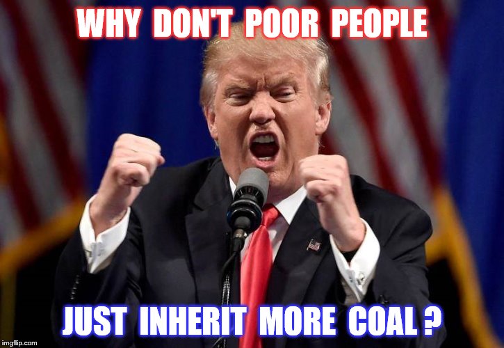 Poor people | WHY  DON'T  POOR  PEOPLE; JUST  INHERIT  MORE  COAL ? | image tagged in memes,donald trump,poor people,funny | made w/ Imgflip meme maker