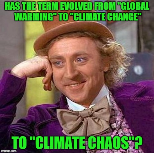 Creepy Condescending Wonka Meme | HAS THE TERM EVOLVED FROM "GLOBAL WARMING" TO "CLIMATE CHANGE" TO "CLIMATE CHAOS"? | image tagged in memes,creepy condescending wonka | made w/ Imgflip meme maker