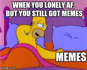 homer in bed | WHEN YOU LONELY AF, BUT YOU STILL GOT MEMES; MEMES | image tagged in homer in bed | made w/ Imgflip meme maker