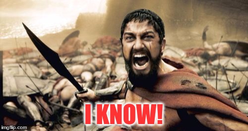 Sparta Leonidas Meme | I KNOW! | image tagged in memes,sparta leonidas | made w/ Imgflip meme maker