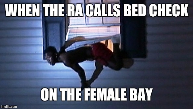 WHEN THE RA CALLS BED CHECK; ON THE FEMALE BAY | image tagged in funny memes | made w/ Imgflip meme maker