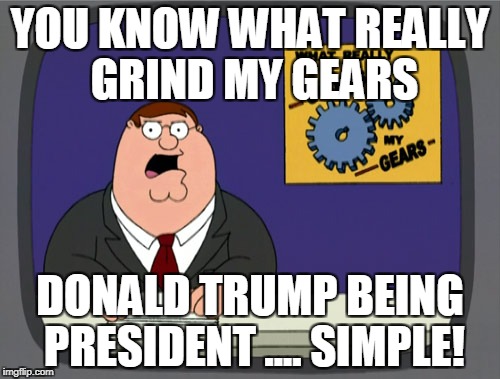 Peter Griffin News | YOU KNOW WHAT REALLY GRIND MY GEARS; DONALD TRUMP BEING PRESIDENT .... SIMPLE! | image tagged in memes,peter griffin news | made w/ Imgflip meme maker