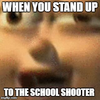 WHEN YOU STAND UP; TO THE SCHOOL SHOOTER | image tagged in school shooter | made w/ Imgflip meme maker