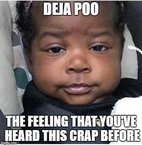 DEJA POO; THE FEELING THAT YOU'VE HEARD THIS CRAP BEFORE | image tagged in too funny,skeptical baby | made w/ Imgflip meme maker
