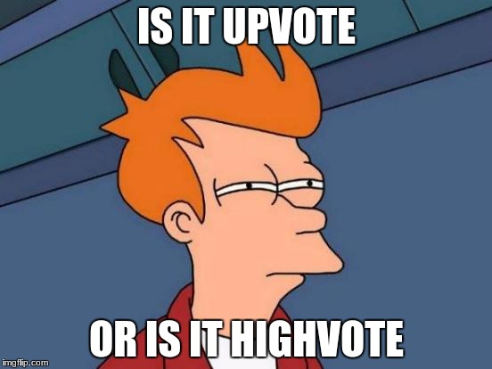 Futurama Fry Meme | IS IT UPVOTE; OR IS IT HIGHVOTE | image tagged in memes,futurama fry | made w/ Imgflip meme maker