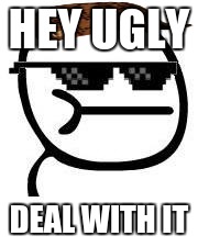 Deal with it | HEY UGLY; DEAL WITH IT | image tagged in deal with it,scumbag | made w/ Imgflip meme maker