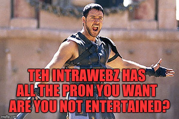 Maximus Are You Not Entertained | TEH INTRAWEBZ HAS ALL THE PR0N YOU WANT; ARE YOU NOT ENTERTAINED? | image tagged in maximus are you not entertained | made w/ Imgflip meme maker