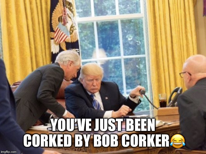 Corked  | YOU’VE JUST BEEN CORKED BY BOB CORKER😂 | image tagged in bob corker,donald trump,corked | made w/ Imgflip meme maker