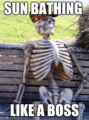 Waiting Skeleton | SUN BATHING; LIKE A BOSS | image tagged in memes,waiting skeleton,scumbag | made w/ Imgflip meme maker