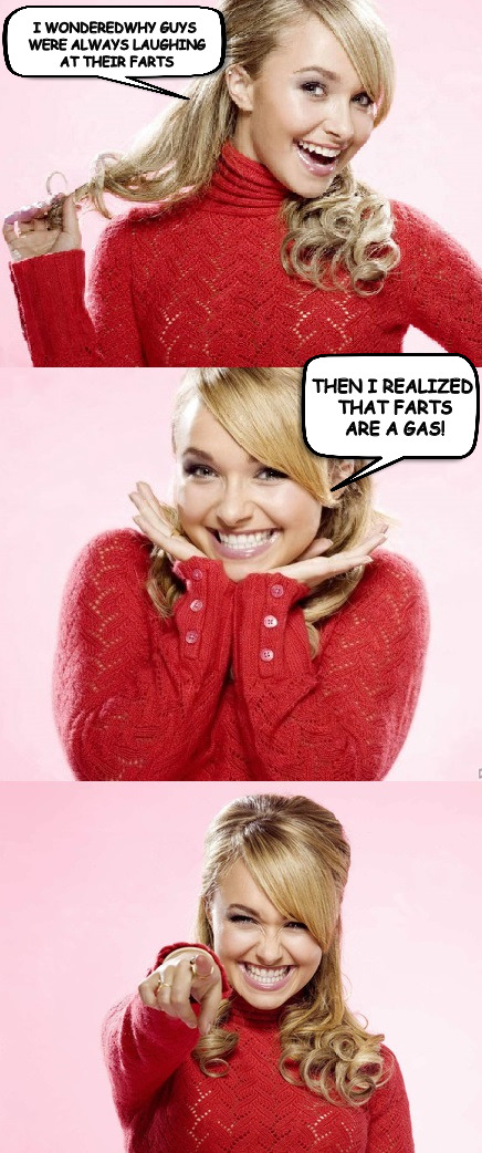 Yeah, this pun stinks, but it's the thought that matters | I WONDEREDWHY GUYS WERE ALWAYS LAUGHING AT THEIR FARTS; THEN I REALIZED THAT FARTS ARE A GAS! | image tagged in hayden red pun,farts,bad pun | made w/ Imgflip meme maker