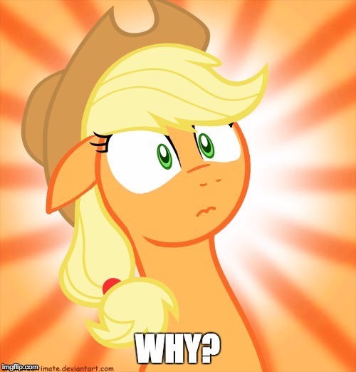 Shocked Applejack | WHY? | image tagged in shocked applejack | made w/ Imgflip meme maker