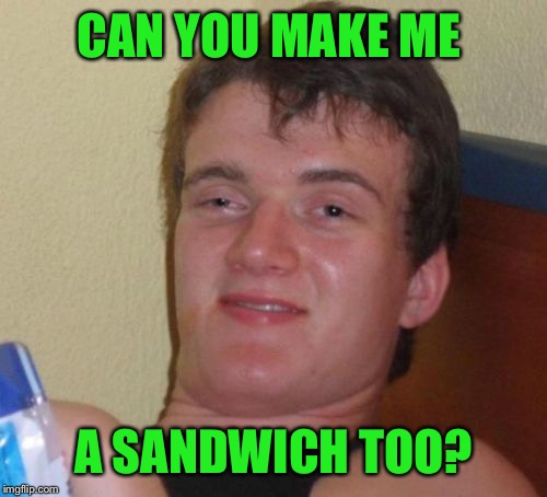 10 Guy Meme | CAN YOU MAKE ME A SANDWICH TOO? | image tagged in memes,10 guy | made w/ Imgflip meme maker