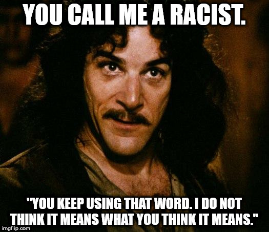 Inigo Montoya Meme | YOU CALL ME A RACIST. "YOU KEEP USING THAT WORD. I DO NOT THINK IT MEANS WHAT YOU THINK IT MEANS." | image tagged in memes,inigo montoya | made w/ Imgflip meme maker
