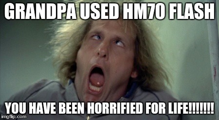 Scary Harry Meme | GRANDPA USED HM70 FLASH; YOU HAVE BEEN HORRIFIED FOR LIFE!!!!!!! | image tagged in memes,scary harry | made w/ Imgflip meme maker