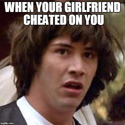 Conspiracy Keanu Meme | WHEN YOUR GIRLFRIEND CHEATED ON YOU | image tagged in memes,conspiracy keanu | made w/ Imgflip meme maker