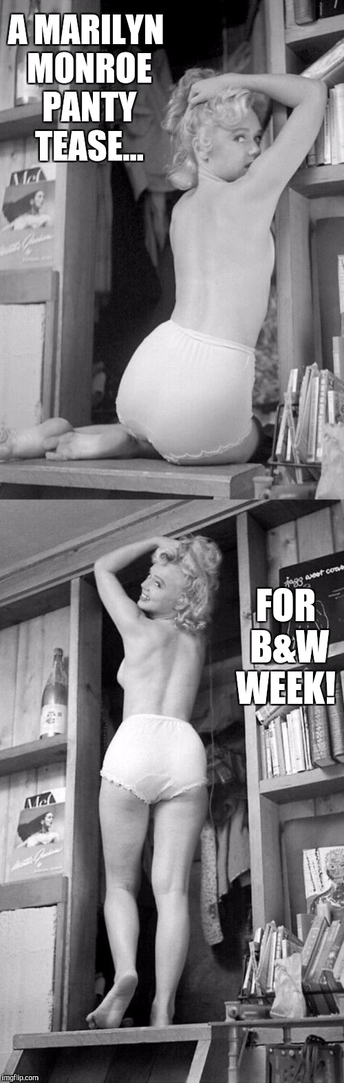 A classic curvy lady in big girl panties, now that's sexy! White & Black Meme Week, a Pipe_Picasso event, Oct. 8th - 14th  | A MARILYN MONROE PANTY TEASE... FOR B&W WEEK! | image tagged in black and white,marilyn monroe,panties,big girl panties,jbmemegeek,sexy women | made w/ Imgflip meme maker