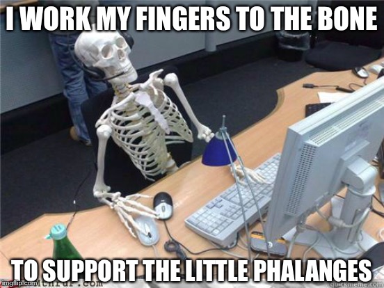 I WORK MY FINGERS TO THE BONE TO SUPPORT THE LITTLE PHALANGES | made w/ Imgflip meme maker