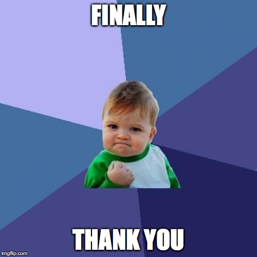 Success Kid Meme | FINALLY; THANK YOU | image tagged in memes,success kid | made w/ Imgflip meme maker