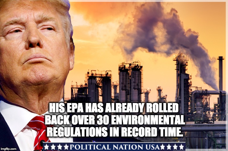 HIS EPA HAS ALREADY ROLLED BACK OVER 30 ENVIRONMENTAL REGULATIONS IN RECORD TIME. | image tagged in dump trump,dumptrump,dump the trump,nevertrump,never trump,nevertrump meme | made w/ Imgflip meme maker
