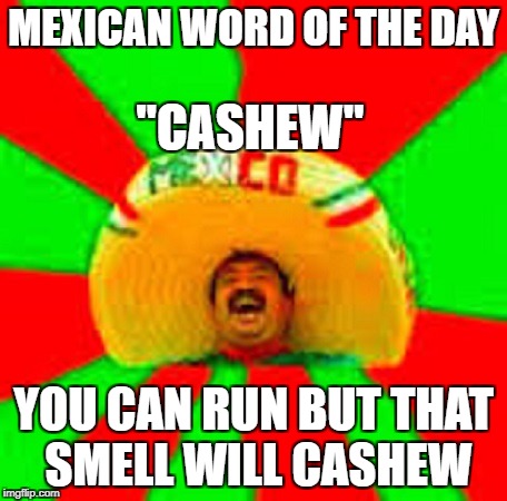 mexican word of the day | MEXICAN WORD OF THE DAY YOU CAN RUN BUT THAT SMELL WILL CASHEW "CASHEW" | image tagged in mexican word of the day | made w/ Imgflip meme maker