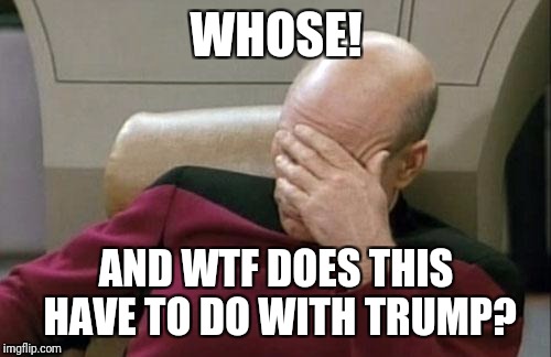 Captain Picard Facepalm Meme | WHOSE! AND WTF DOES THIS HAVE TO DO WITH TRUMP? | image tagged in memes,captain picard facepalm | made w/ Imgflip meme maker