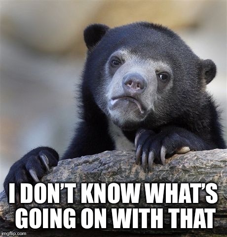 Confession Bear Meme | I DON’T KNOW WHAT’S GOING ON WITH THAT | image tagged in memes,confession bear | made w/ Imgflip meme maker