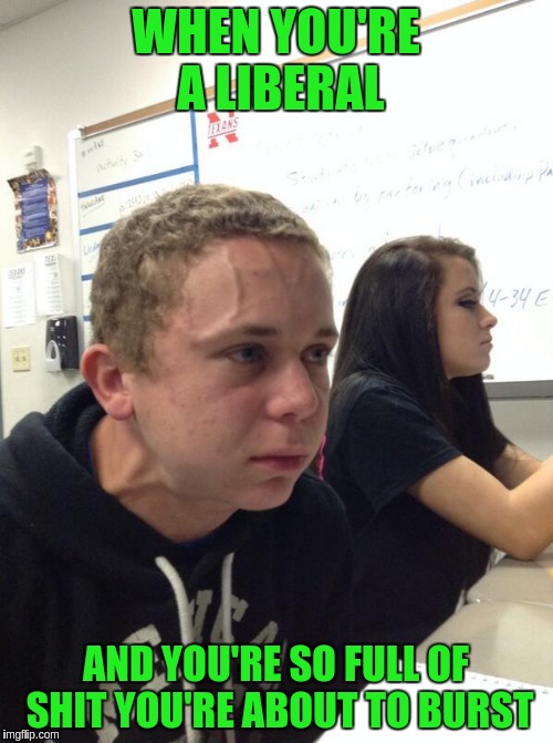 holding in fart kid | WHEN YOU'RE A LIBERAL; AND YOU'RE SO FULL OF SHIT YOU'RE ABOUT TO BURST | image tagged in holding in fart kid | made w/ Imgflip meme maker
