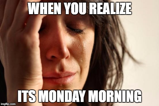 First World Problems | WHEN YOU REALIZE; ITS MONDAY MORNING | image tagged in memes,first world problems | made w/ Imgflip meme maker