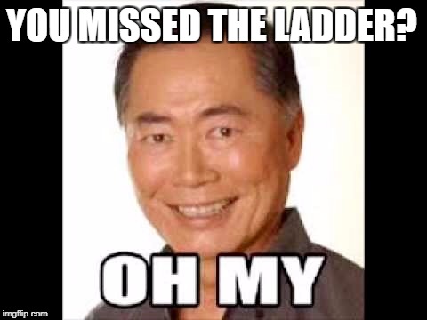 Hikaru Sulu | YOU MISSED THE LADDER? | image tagged in hikaru sulu | made w/ Imgflip meme maker