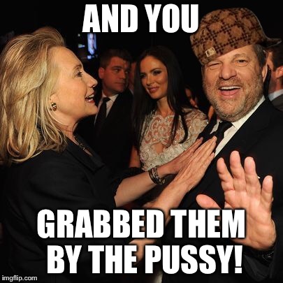 Hillary loves pussy grabbing | AND YOU; GRABBED THEM BY THE PUSSY! | image tagged in grab them by the pussy,harvey weinstein,hillary clinton,maga,trumptrain | made w/ Imgflip meme maker