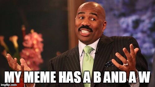 Steve Harvey Meme | MY MEME HAS A B AND A W | image tagged in memes,steve harvey | made w/ Imgflip meme maker