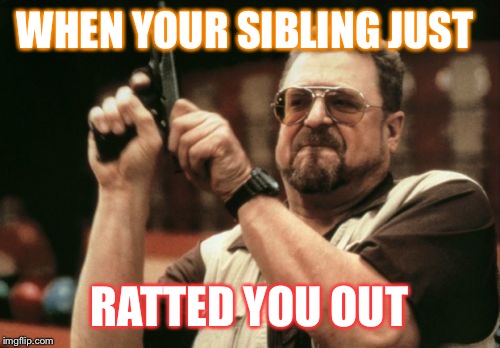 Am I The Only One Around Here Meme | WHEN YOUR SIBLING JUST; RATTED YOU OUT | image tagged in memes,am i the only one around here | made w/ Imgflip meme maker