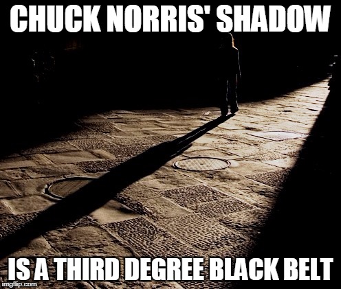 Chuck Norris shadow | CHUCK NORRIS' SHADOW; IS A THIRD DEGREE BLACK BELT | image tagged in memes,chuck norris,shadow | made w/ Imgflip meme maker