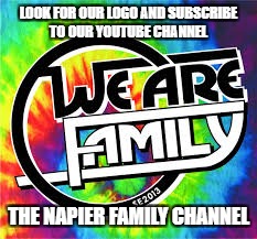 youtube channel | LOOK FOR OUR LOGO AND SUBSCRIBE TO OUR YOUTUBE CHANNEL; THE NAPIER FAMILY CHANNEL | image tagged in vlogs,pc gaming,youtube,videos,family,fun | made w/ Imgflip meme maker