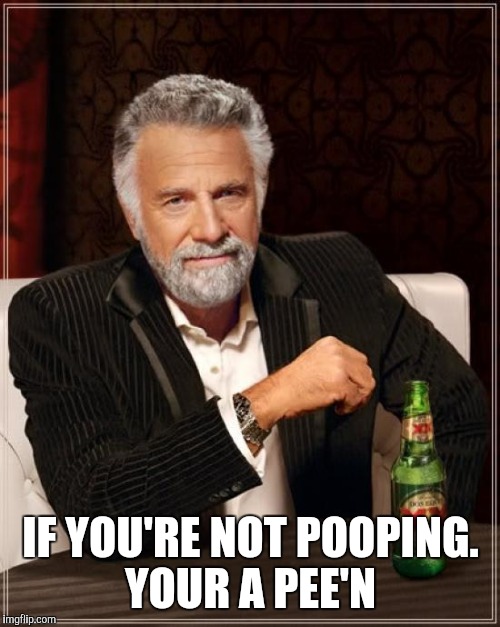 The Most Interesting Man In The World Meme | IF YOU'RE NOT POOPING. YOUR A PEE'N | image tagged in memes,the most interesting man in the world | made w/ Imgflip meme maker