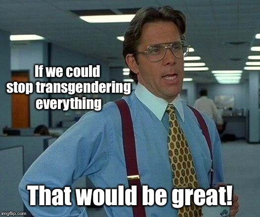 That Would Be Great Meme | If we could stop transgendering everything That would be great! | image tagged in memes,that would be great | made w/ Imgflip meme maker