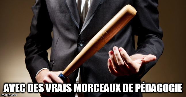 baseball bat | AVEC DES VRAIS MORCEAUX DE PÉDAGOGIE | image tagged in baseball bat | made w/ Imgflip meme maker