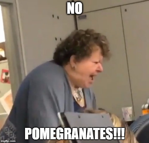 No Pomegranates | NO; POMEGRANATES!!! | image tagged in no pomegranates | made w/ Imgflip meme maker