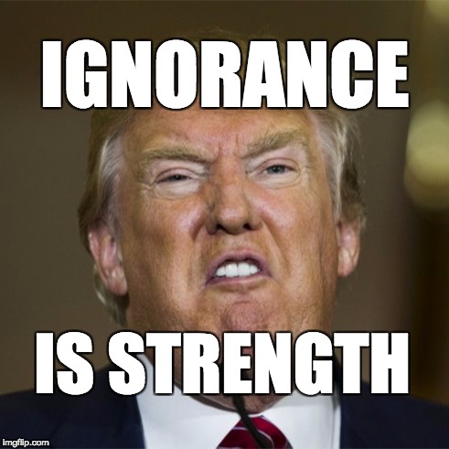 ignorance is strength | IGNORANCE; IS STRENGTH | image tagged in trump,donald trump,1984 | made w/ Imgflip meme maker