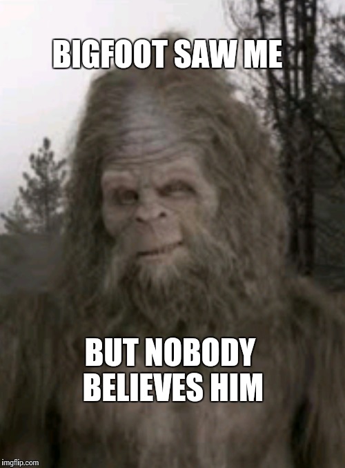 Bigfoot lies | BIGFOOT SAW ME; BUT NOBODY BELIEVES HIM | image tagged in bigfoot,original meme,new meme | made w/ Imgflip meme maker