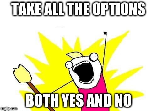 X All The Y Meme | TAKE ALL THE OPTIONS BOTH YES AND NO | image tagged in memes,x all the y | made w/ Imgflip meme maker