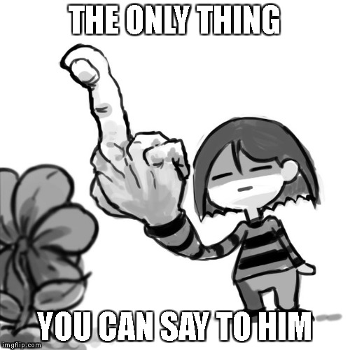 THE ONLY THING; YOU CAN SAY TO HIM | image tagged in the only thing you can say to flowey | made w/ Imgflip meme maker