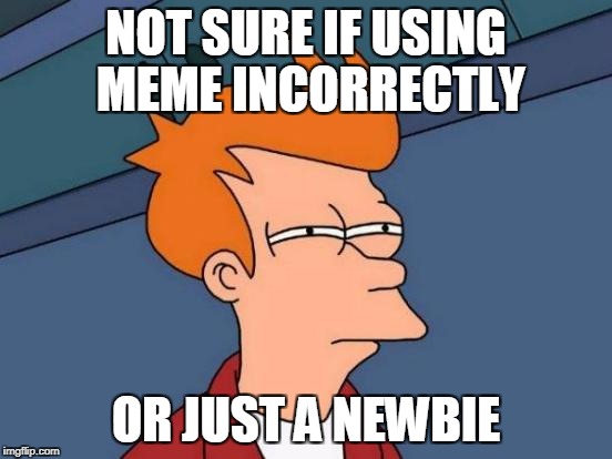 Futurama Fry Meme | NOT SURE IF USING MEME INCORRECTLY OR JUST A NEWBIE | image tagged in memes,futurama fry | made w/ Imgflip meme maker