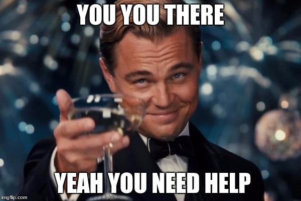 Leonardo Dicaprio Cheers Meme | YOU YOU THERE; YEAH YOU NEED HELP | image tagged in memes,leonardo dicaprio cheers | made w/ Imgflip meme maker