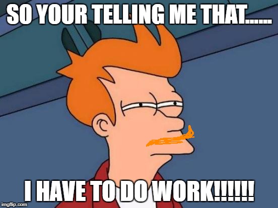 Futurama Fry | SO YOUR TELLING ME THAT...... I HAVE TO DO WORK!!!!!! | image tagged in memes,futurama fry | made w/ Imgflip meme maker