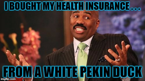 I BOUGHT MY HEALTH INSURANCE . . . FROM A WHITE PEKIN DUCK | made w/ Imgflip meme maker