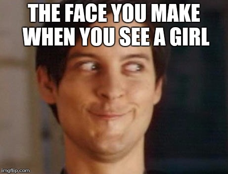 Spiderman Peter Parker Meme | THE FACE YOU MAKE WHEN YOU SEE A GIRL | image tagged in memes,spiderman peter parker | made w/ Imgflip meme maker