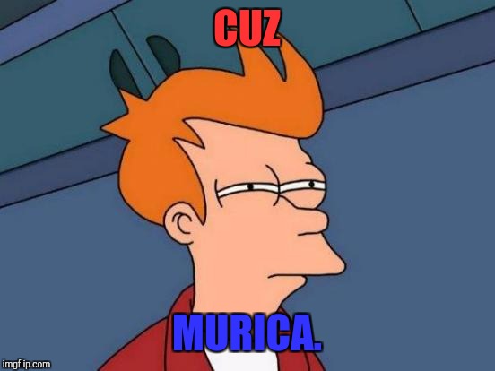 Futurama Fry Meme | CUZ MURICA. | image tagged in memes,futurama fry | made w/ Imgflip meme maker